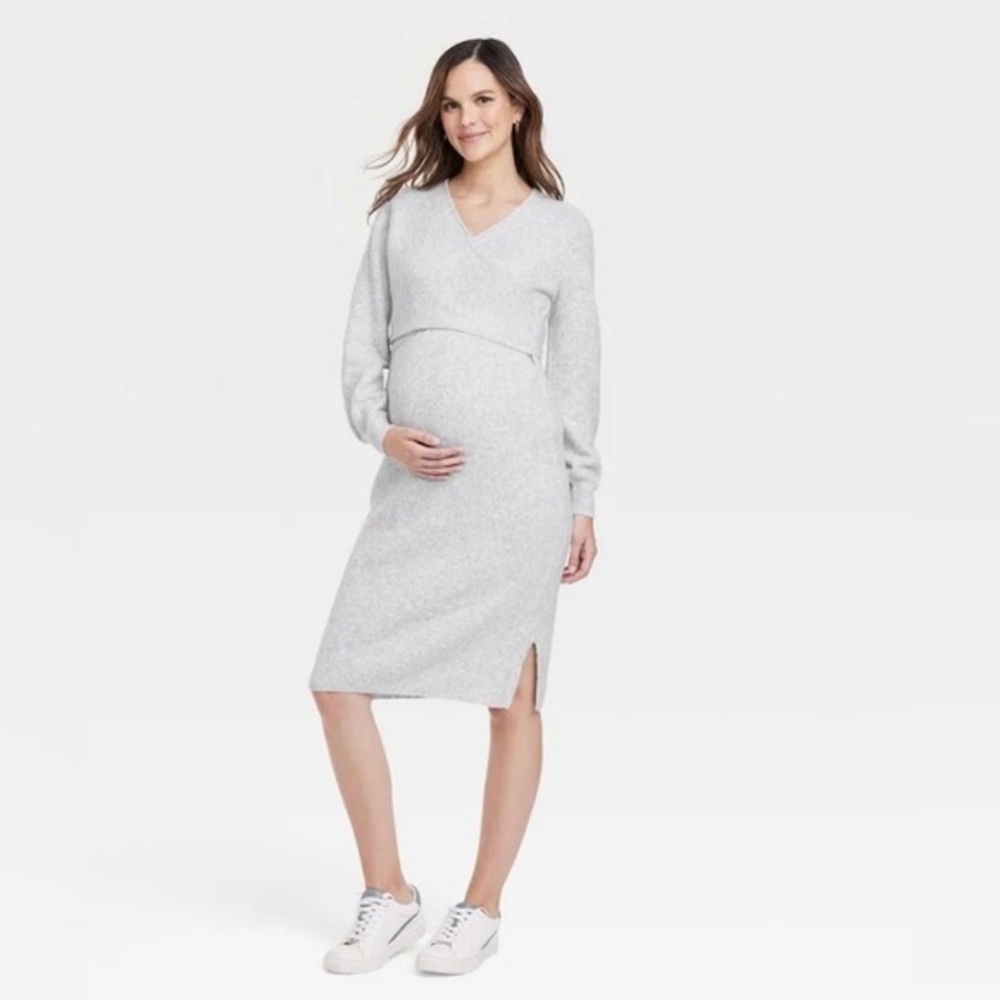NWT Isabel Maternity by Ingrid & Isabel Light Gray Knit Wrap Sweater Dress XXL